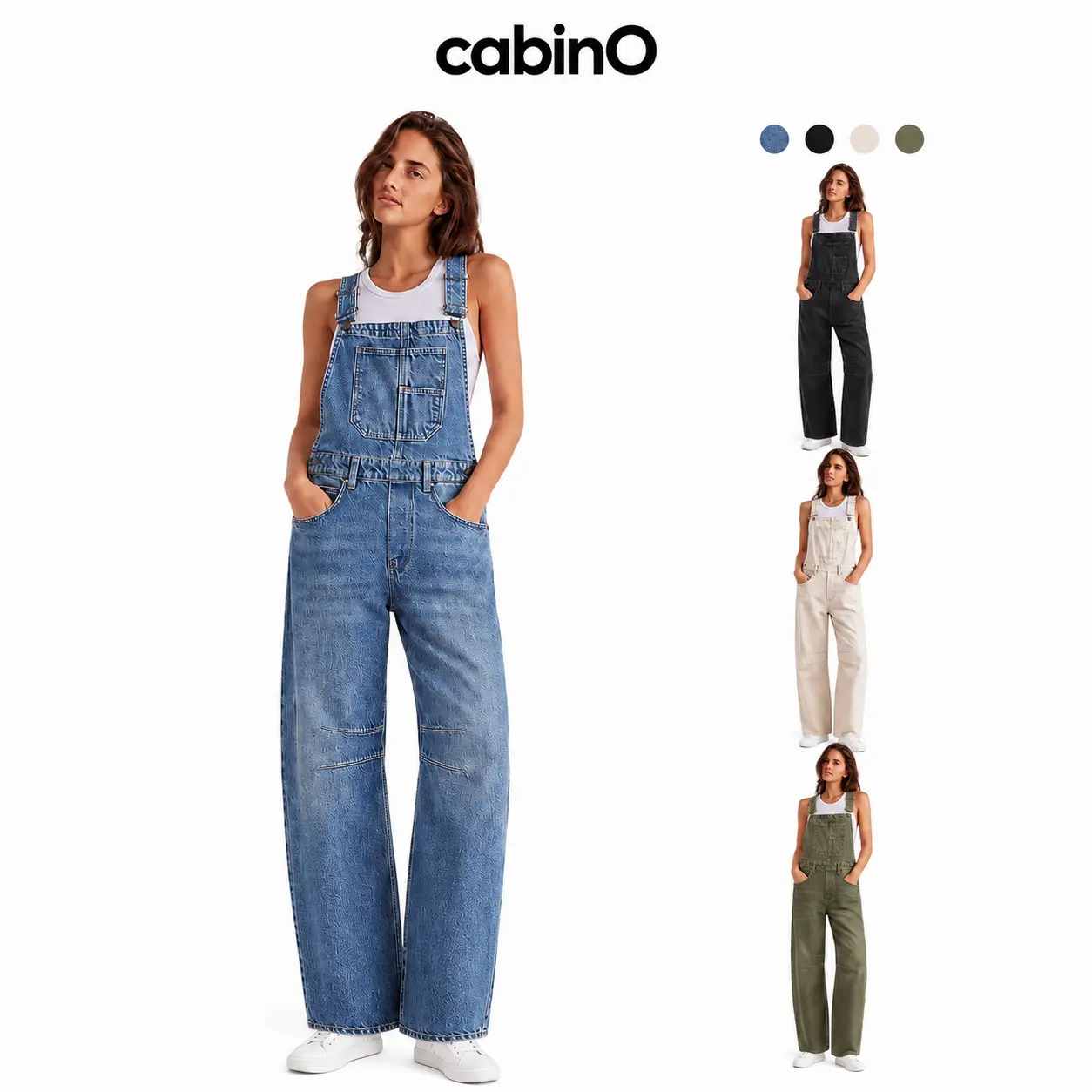 Cabino Women’s Blue Denim Overalls, Y2K Loose-Fit Wide-Leg Bib Jumpsuit with Adjustable Shoulder Straps and Front Pockets for Casual Streetwear, Travel and Daily Wear