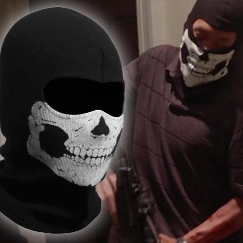 Full Face Mask Black Ghosts Print Balaclava with Skull Printed for Cosplay Party Motorcycle Bike Cycling Hiking Outdoor