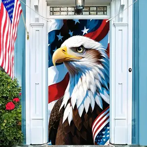 2D Flat Banner Polyester Photography Backdrop, HD Digitally Printed Soft Lightweight Foldable Background Cloth with American Flag and Bald Eagle Patriotic Design for National Holidays, Party Decor, Photo Booth, and Event Display