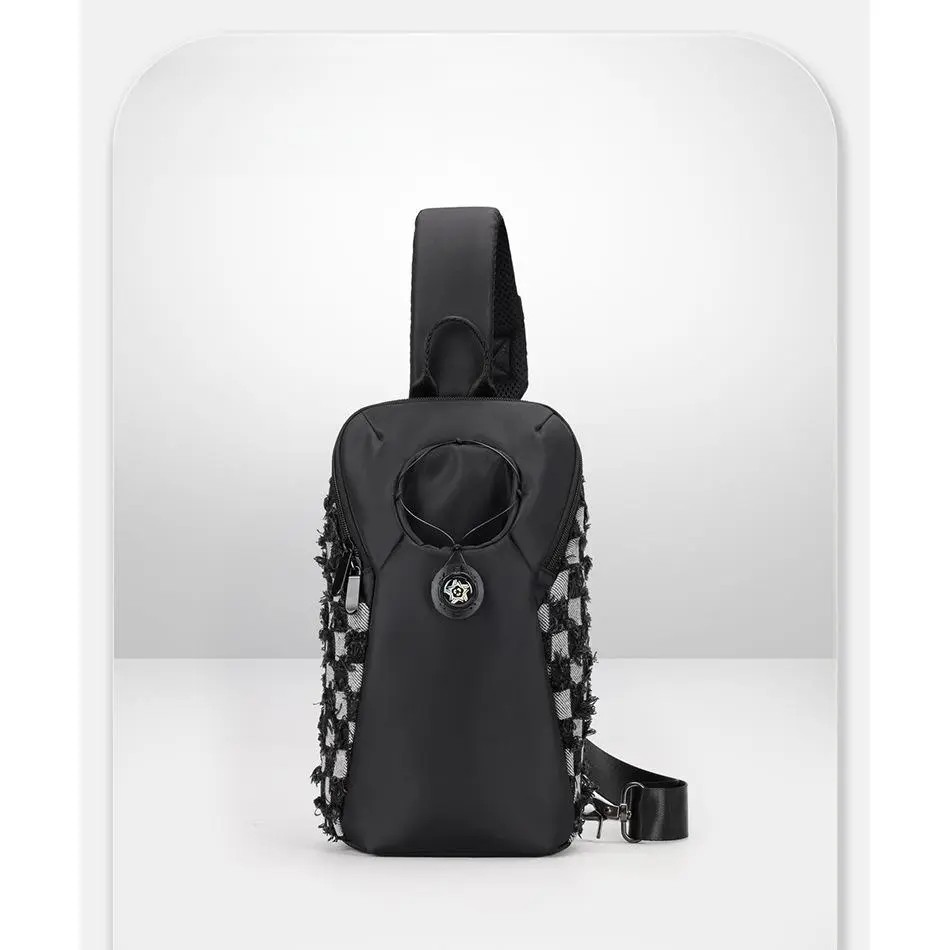 Sporty Chic Crossbody Bag for Men & Women, Water Repellent Chessboard Spliced Oxford Cloth Sling with Bottle Holder, Breathable & Abrasive Resistant with Adjustable Strap for Casual Hiking, Waterproof, Snap Lock, Dual Zips, Multi-Pockets