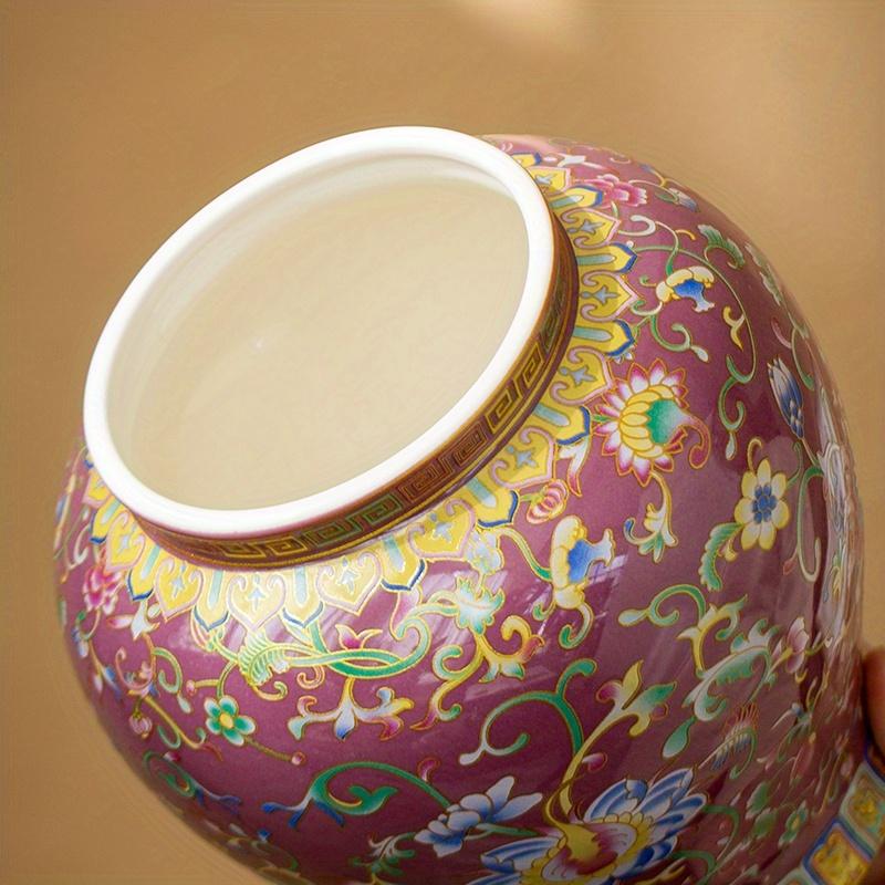 Enamel for Lotus Vine Ceramic Jar, Home Storage Container, Bathroom Storage and Organizer, Canisters