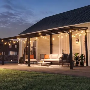 10' x 20' Lean to Gazebo Pergola,Hardtop Gazebo Metal Large Galvanized Steel Wall Mount Pergolas on Clearance with Lights,Polycarbonate Roof,Awnings,Patio Canopy for Backyard,Deck,Porch