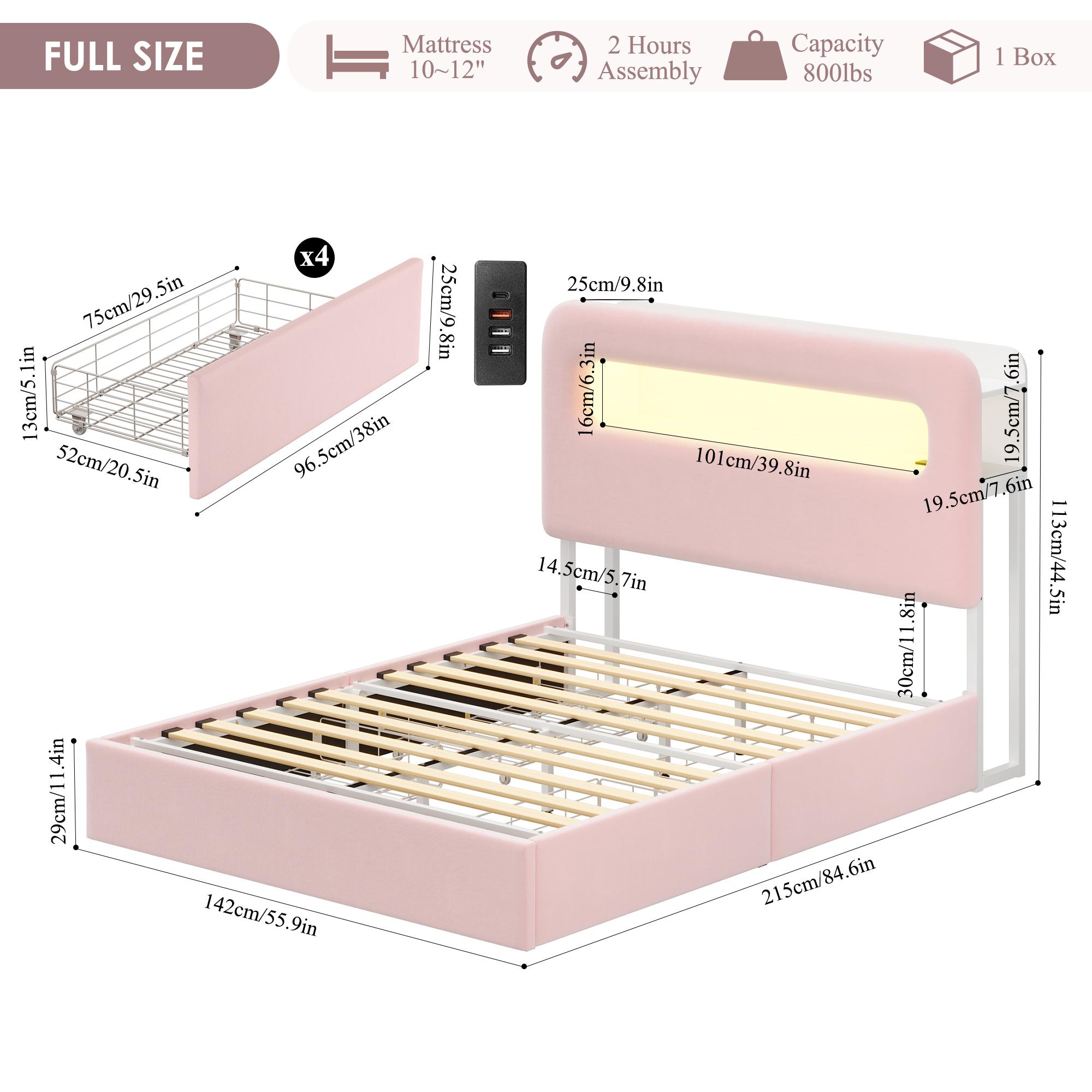 HOSTACK LED Bed Frame with Storage Headboard & Charging Station Modern Platform Bed with USB Ports Velvet Upholstered Twin/Full/Queen Sizes No Box Spring Needed Easy Assembly Bedroom Bedframe, No mattress HOSTACK LED Bed Frame with Storage Headboard & Charging Station Modern Platform Bed with USB Ports Velvet Upholstered Twin/Full/Queen Sizes No Box Spring Needed Easy Assembly Bedroom Bedframe, No mattress