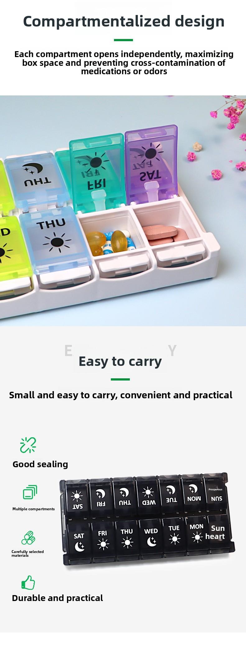 Rainbow Pill Dispensing Box 14-Compartment Press-Open 7-Day Colorful Pill Box Double Row Pop-Up Storage Easy Quick-Load Pill Box Household Portable Medicine Storage Box Dopamine Pill Boxes Large -Capacity Pill Dispensing Box Home