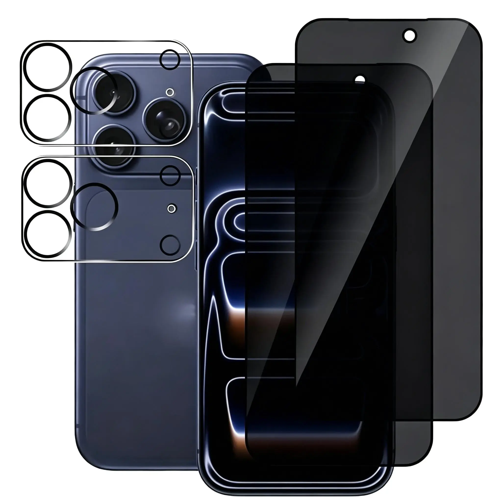 4pcs [2+2 Pack] Privacy Tempered Glass Screen Protector+ 2 Tempered Glass Lens Camera Film for iPhone 17 Pro Max/ 17 Pro/ 17 17 Air /16 Pro/15 Plus /14/13/12，Anti-Peeping Film