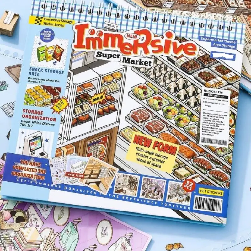 Xinmo Immersive Miniature Scene Collection Book, Stocking & Landscape Building Stickers, Journal Stickers, Mini Cartoon Supermarket Scenes, Scrapbooking Stickers