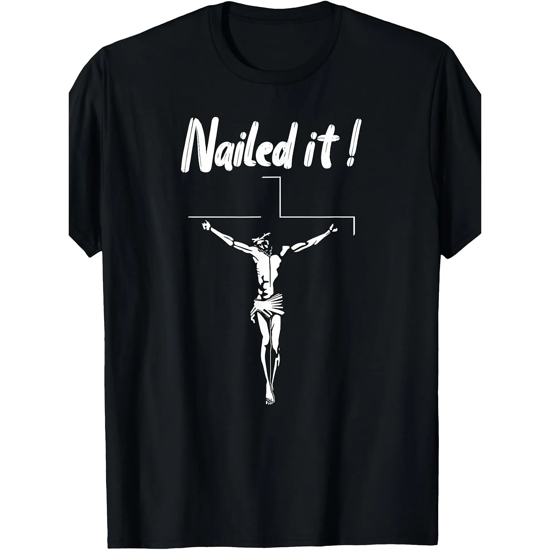 Men's Unisex Jesus Nailed It Atheist Punk Goth Tshirt - Casual Cotton 220GSM Short Sleeve Top, Crucifixion Design Tee for Goth Subculture & Religious Debate, Shortsleeve, Fabric, Menswear