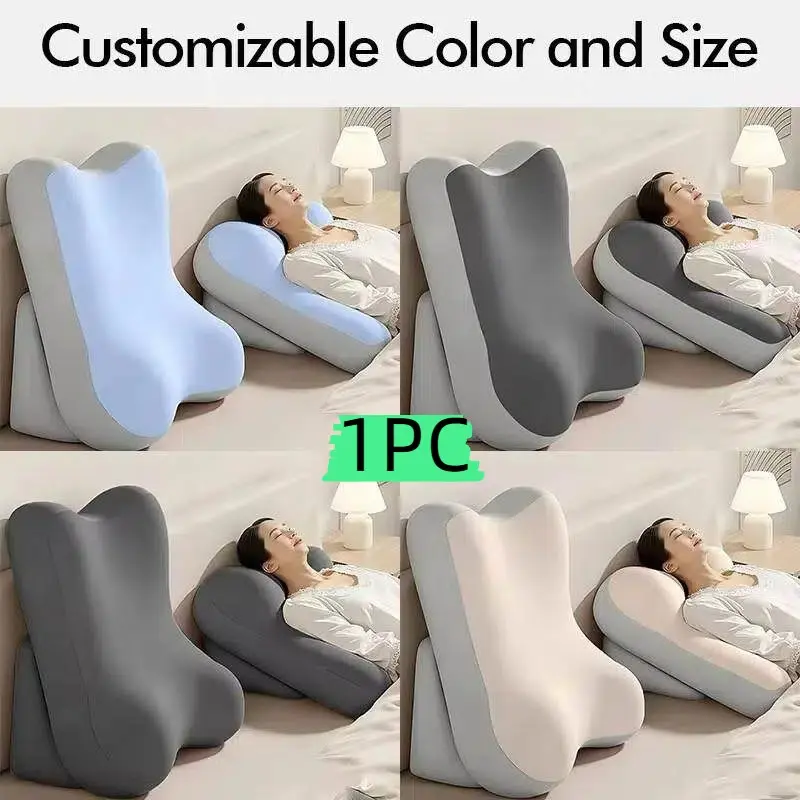 Ergonomic 2-Piece Contoured Memory Foam Cushion Bed Wedge Pillow Set – Waist Wedge Supportive Bolster – Adjustable Lumbar & Neck Support for Sitting Up in Bed, Reading, Office Chair, Sofa – Non-Slip Base