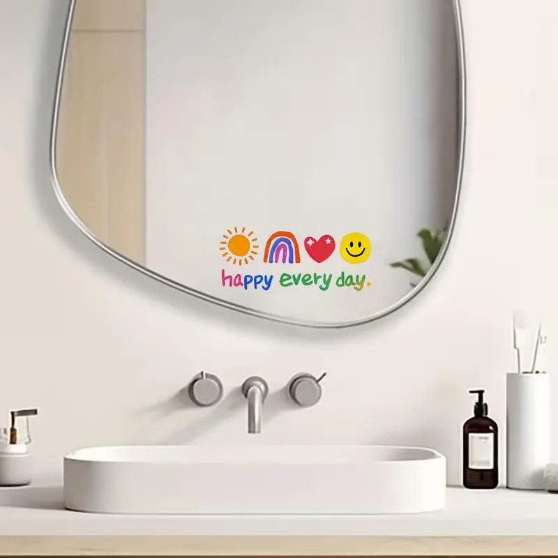 Colorful Mirror Sticker, Bright Sun, Rainbow, Heart, Smile Designs, Removable Adhesive, Bathroom Mirror Art, Country Style Fun Theme, Wall Decals