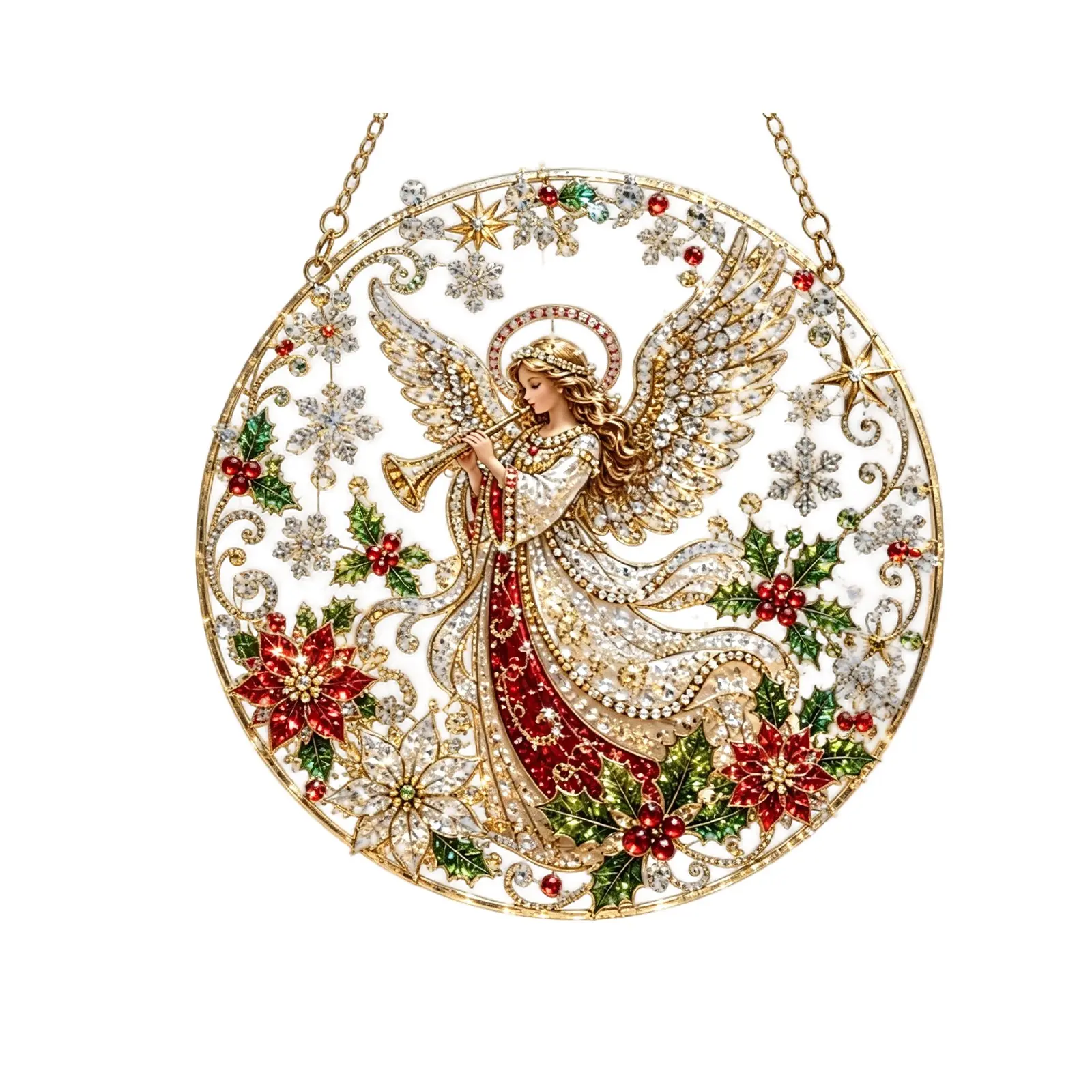 Christmas Pearl Diamond Art Hanging Set, Bell Angel Fashion Creative Round DIY Home Christmas Atmosphere Art Decorations