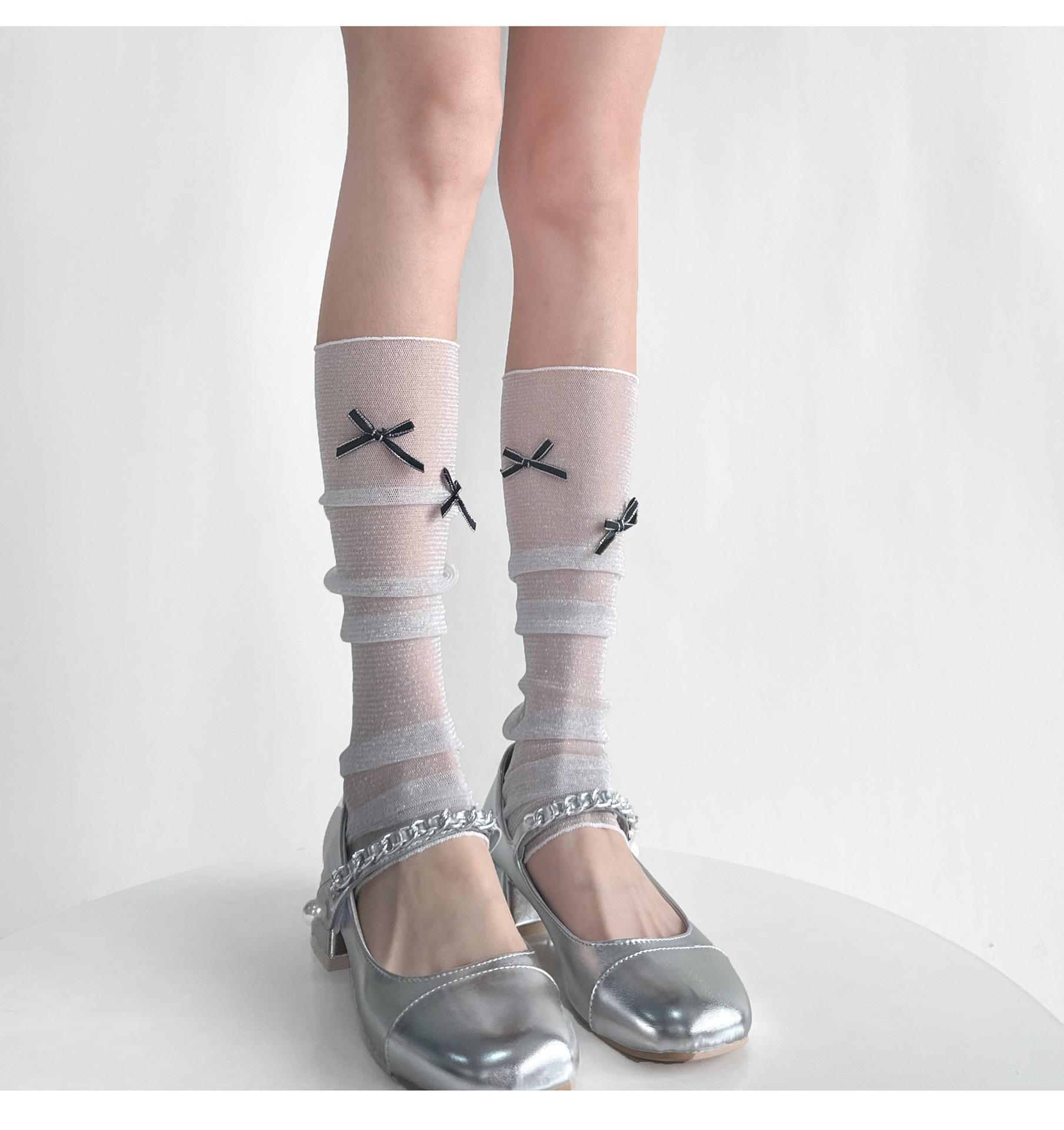 2025 Summer Sun Protection Gauze Leg Warmers Solid Gothic Harajuku Women Japanese Sweet Bow Calf Socks Boots Cover Aesthetic
