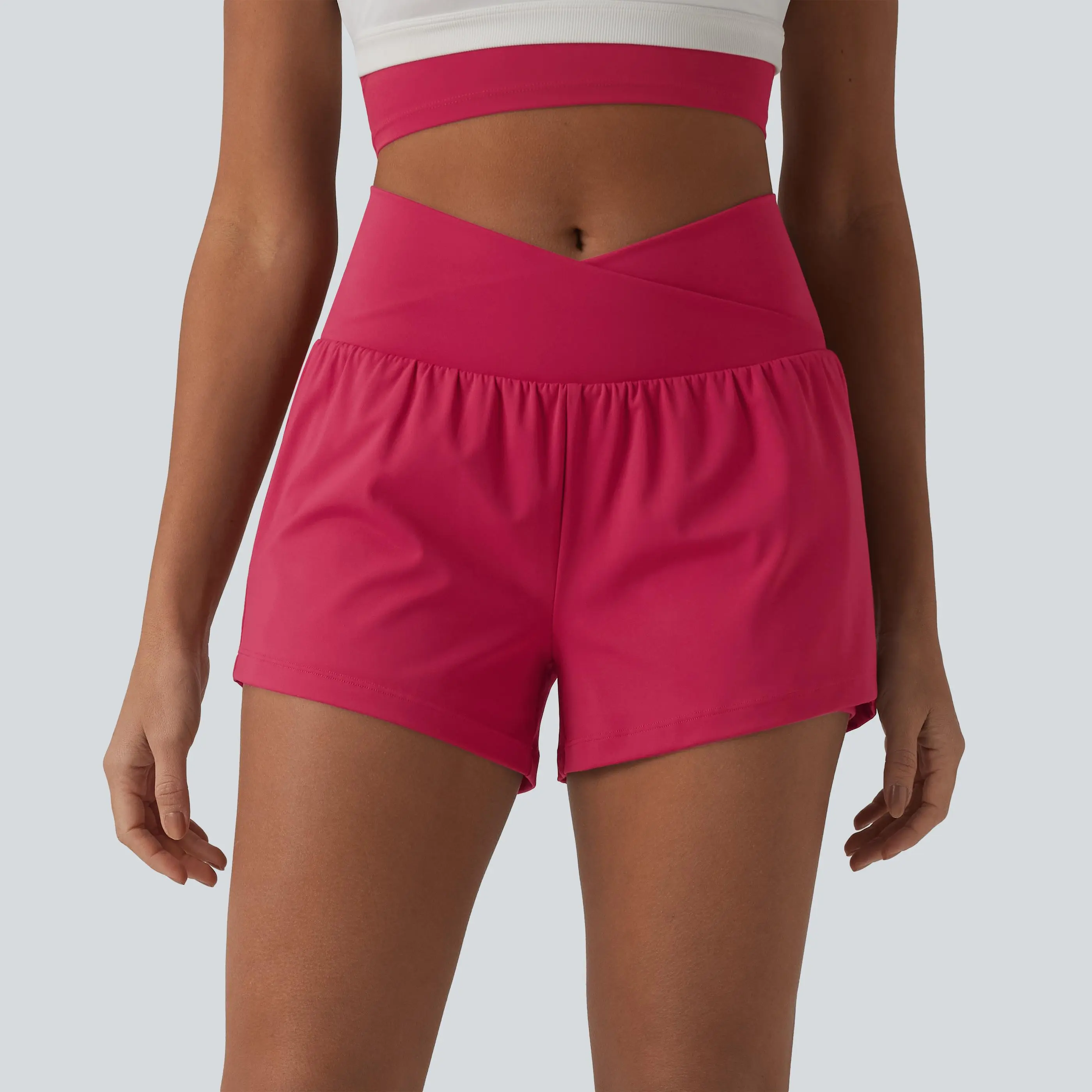 Halara SoftlyZero Airy Crossover High Waisted 2-in-1 InstantCool Yoga Shorts 3'' with Pockets
