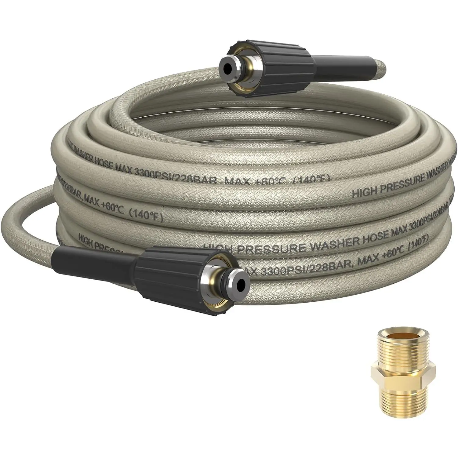 PVC  Washer Hose 25 FT x 1/4", Kink Resistant, 3300 PSI | Power Washer Hose, High  Water Hose Extension  for  Use with M22-14mm Brass Fittings, Gray