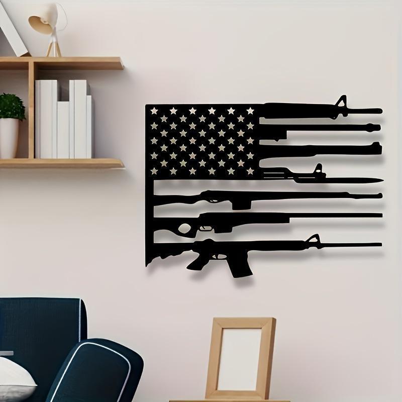 Vintage American Flag & Gunmetal Wall Sculpture – Retro Patriotic Decor for Home, Garage or Patio, Ideal Military Gift for Autumn & New Year