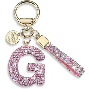 Pink Blue White Initial Letter Keychain Gift for Women Girls Bling Sparkly Cute Backpack Car Key Accessories Lanyard