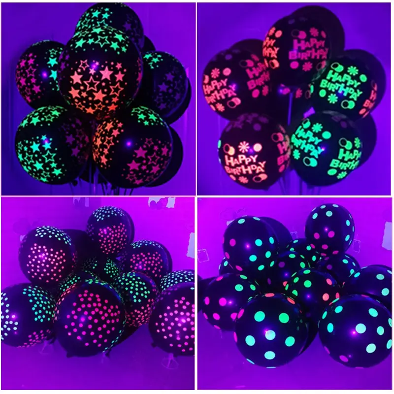 10/20pcs UV Fluorescent Balloons, Night Light Decorative Balloons, Birthday Party New Year Wedding Decoration, Printed Dot Balloons