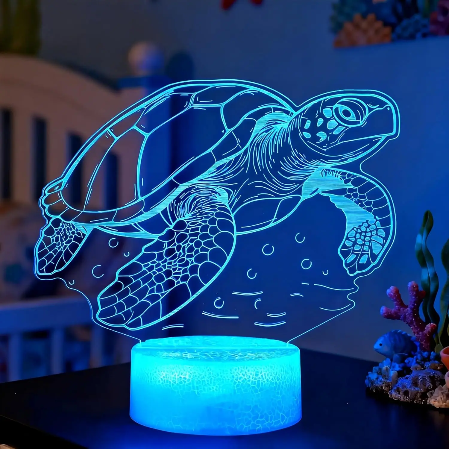 Turtle Night Light Sea Turtle Gifts 3D Illusion Lamp with Remote Control 16 RGB Colors 4 Flashing Modes Timer Dimmable Kids Room Decoration for Holiday Birthday Christmas