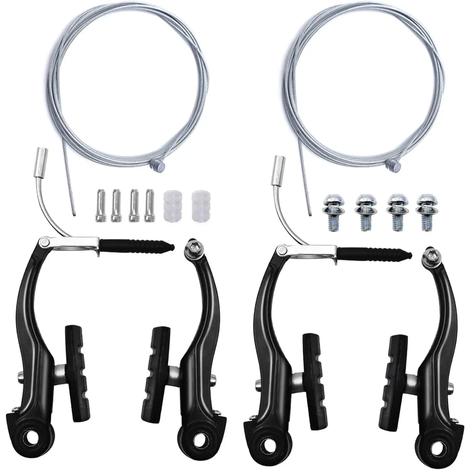 Complete  Brakes Set, Front and Rear Brakes Calipers, Include Inner and Outer Cables and   Levers for MTB Road -Black