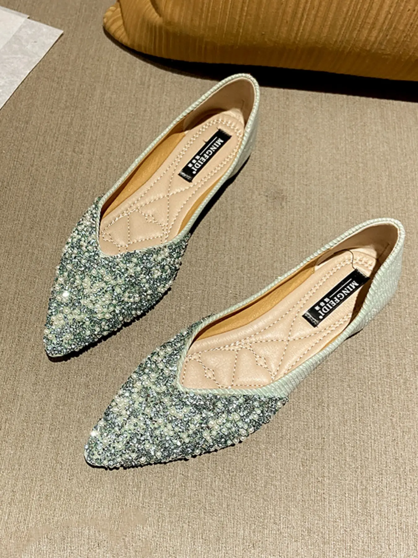 Women's Rhinestone Shoes, New 2026 Fairy Style Sweet Pearl Pointed Toe Flat, Comfortable, Anti-Slip, All-Season Casual Shoes Footwear