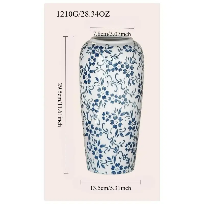 Vintage ceramic vase for flower arrangement, high-end and niche blue and white porcelain vase, ceramic luxury flower container, Decorative Flower Vessel, Decorative Vases For Home Decor