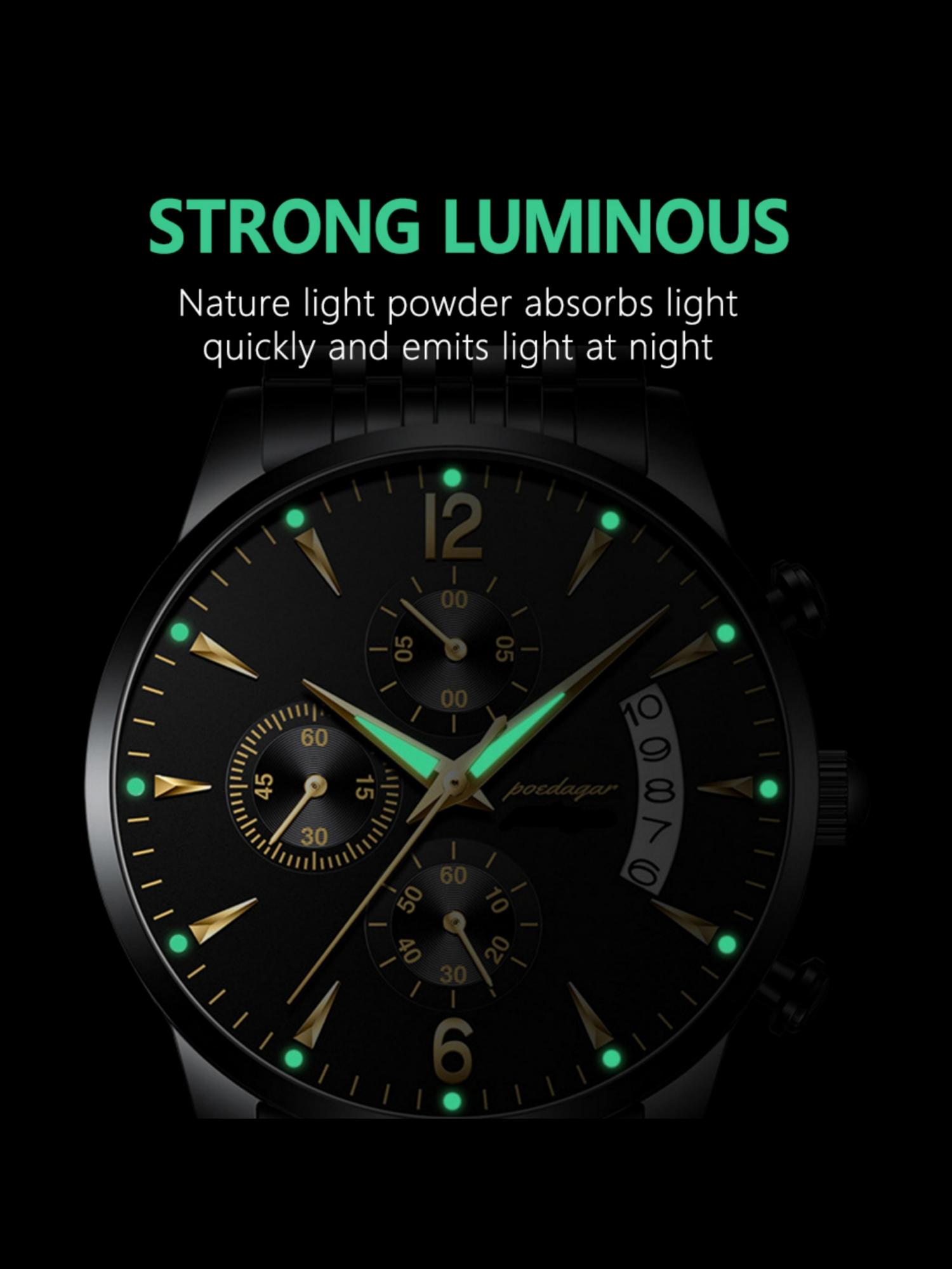 Men's Watch 30m Waterproof Business Fashion Gold Stainless Steel Strap Calendar Quartz Wristwatch Movement Luminous Fashionable Dial Gift for Father's Day Valentine's Day Water Resistant Watch