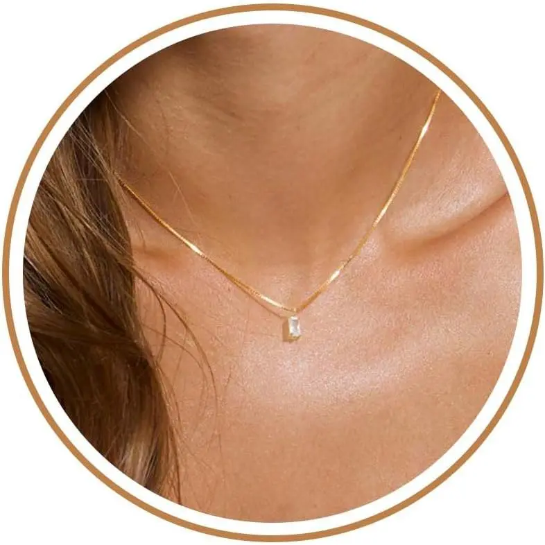 Diamond Necklaces for Women 14K Gold Plated Emerald Birthstone Necklace for Women Mothers Dainty Gold Necklace Blue Green Cubic Zirconia Pendant Necklace Birthday Gifts for Women Jewelry