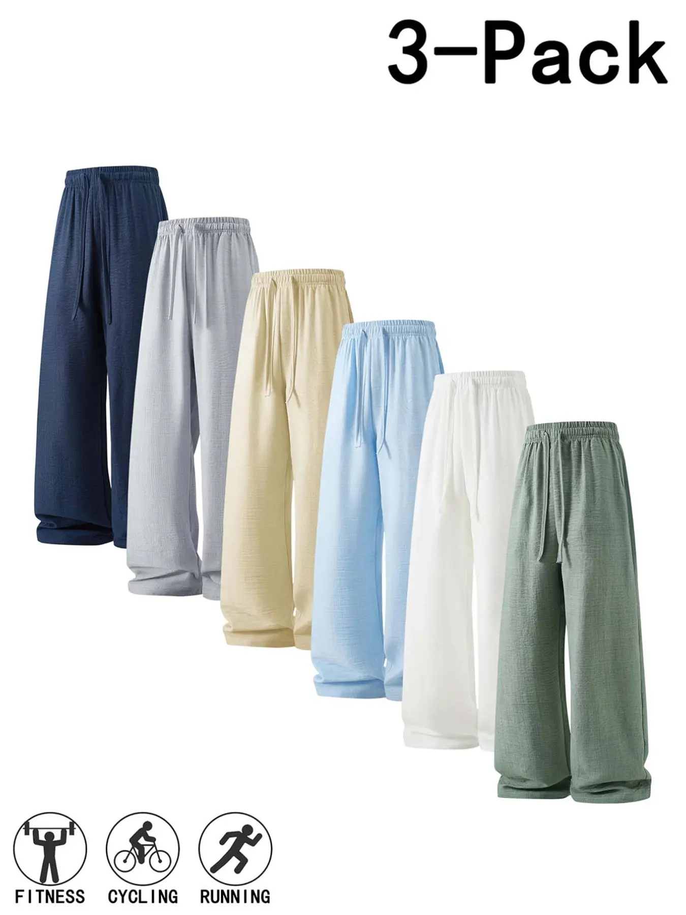 3-Pack Men's Oversized Wrinkle-Resistant Wide-Leg Pants, Elastic Waistband High-Waist, Casual Loose Fit, Versatile for Daily Wear and Vacation