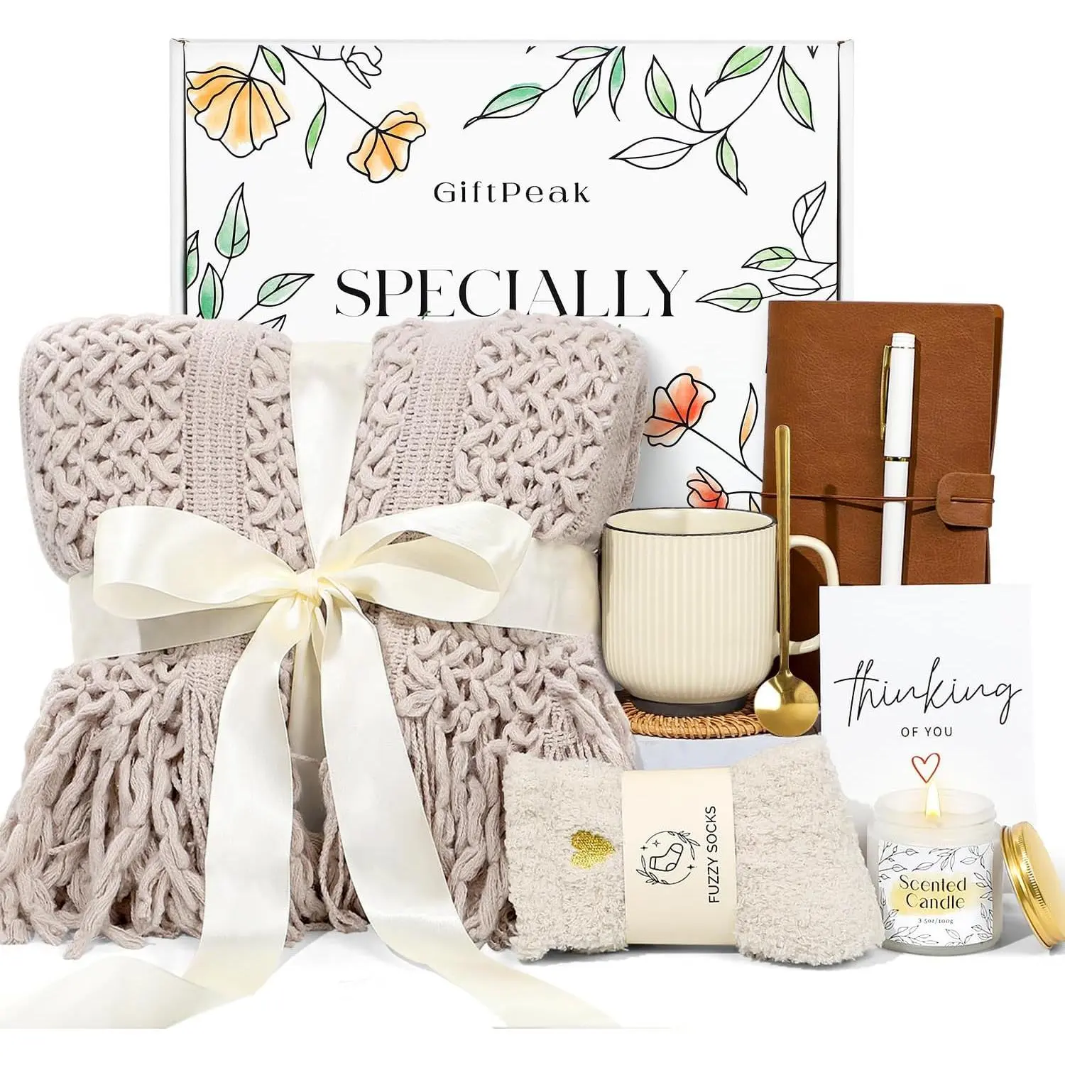 Gifts for, Get Well Soon Gifts for, Sympathy Care Baskets, Thinking of You Care Package, Self Care Gifts, After Surgery Feel Gifts Blanket (Khaki)