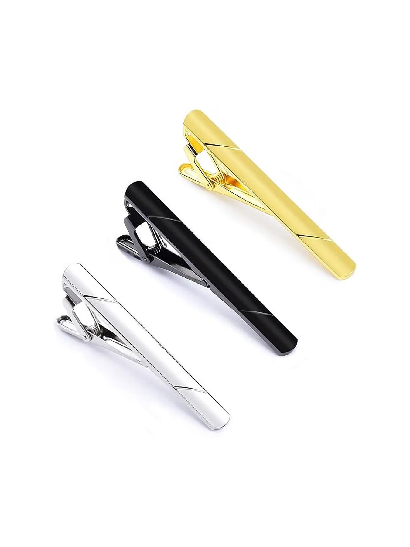 3pcs Diagonal Line Tie Clips for Men, Simple Metal Necktie Bar Clip, Silver Color Formal Tie Pin, Business Wedding Suit Accessories Gift