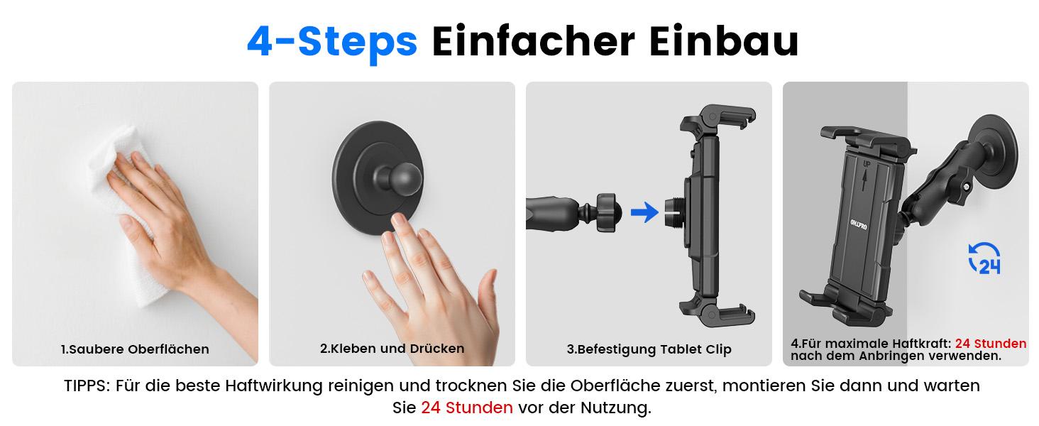 OHLPRO Tablet Wall Mount, iPad Holder Wall with Adhesive Base 360° Rotatable Tablet Holder No Drill Mobile Phone Wall Mount for 5-13 Inch iPad Galaxy Tab eReader Smartphone Universal Car Windscreen