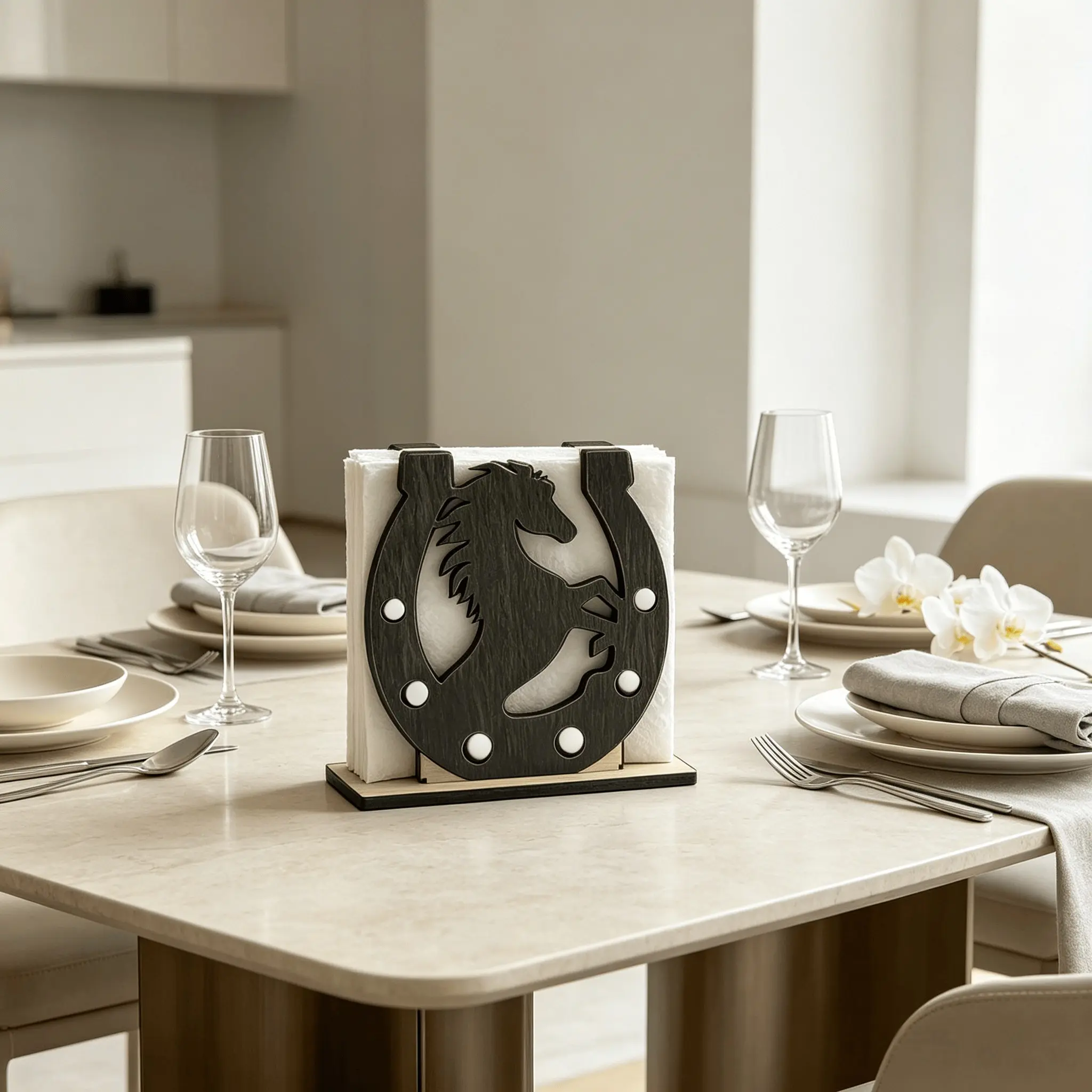 1 piece Horseshoe Horse Wooden Napkin Holder, Western Farmhouse Wood Napkin Rack, Cowboy Horse Silhouette Table Napkin Organizer for Kitchen Dining Table Decor