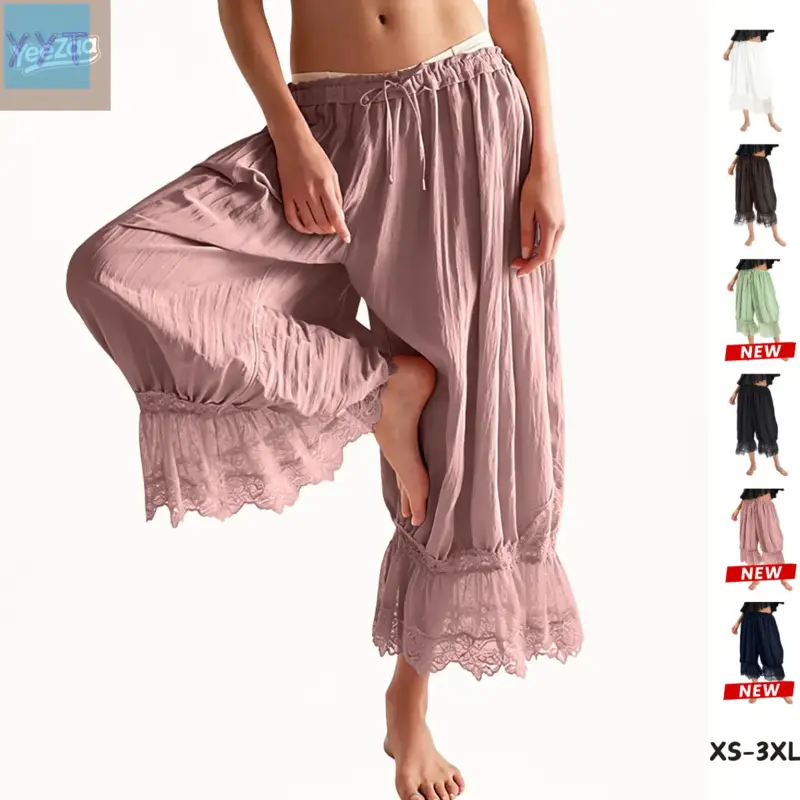 Lace Bloomer Pants 4th of July Holiday Women Yoga Pants Y2k Elastic Waist Lace Patchwork Pettipants Ruffle Long Going Out Streetwear Lightweight Flared Slips Pants Pajama Bottoms 2026 Fashion Forever Young Bloomer Pants
