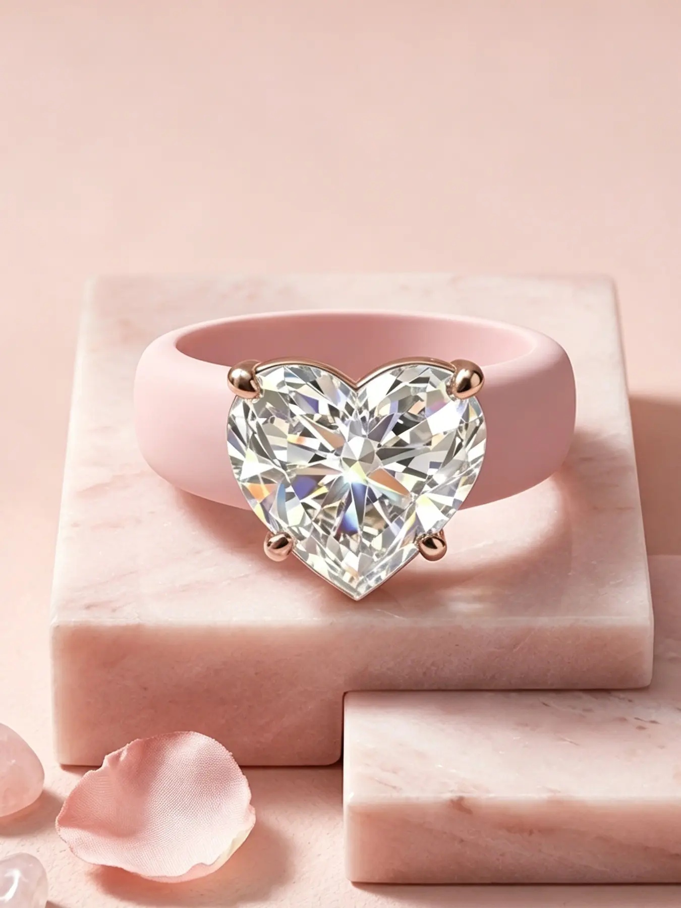 Heart-Shaped Zircon Silicone Ring, Heart Cut Ring, Elegant Lightweight Design, Waterproof Sweat-Resistant, Perfect for Daily Wear, Ideal Gift for Valentine's Day