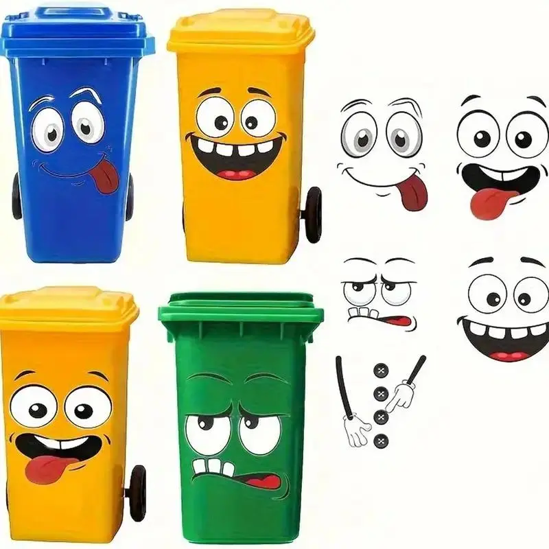 Decorative Cartoon Stickers - 4/8Pcs Large Funny Face Removable Vinyl Decals, Kids' Fun Home Decor for Trash Can, Fridge, Kids' Room