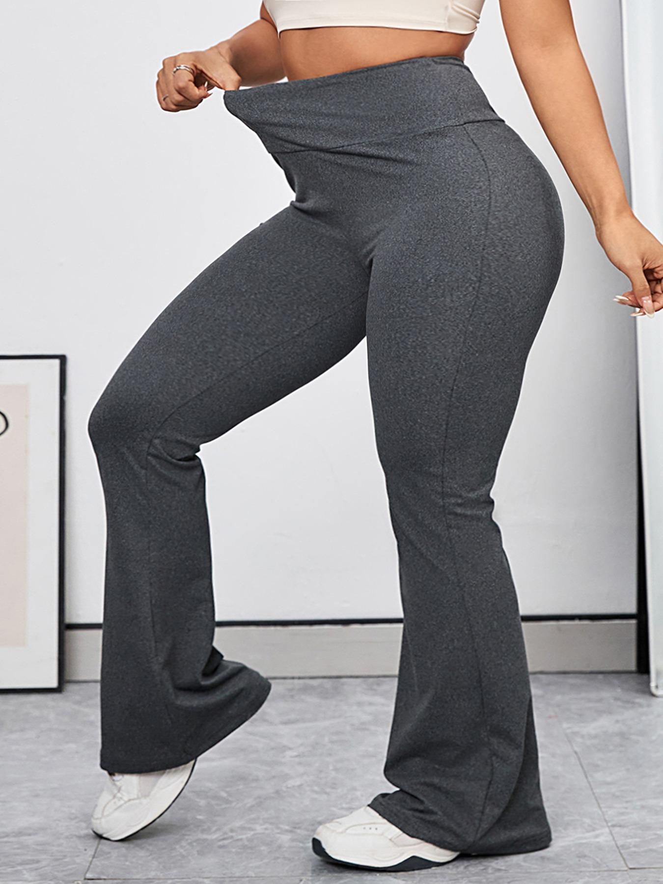 【Plus Size】 Solid High Waist Flare Leg Sports Leggings, Sporty Bell Bottom Pants for Yoga Gym Workout Running, Summer, Flared Yoga Pants, Fitness Yoga Pants