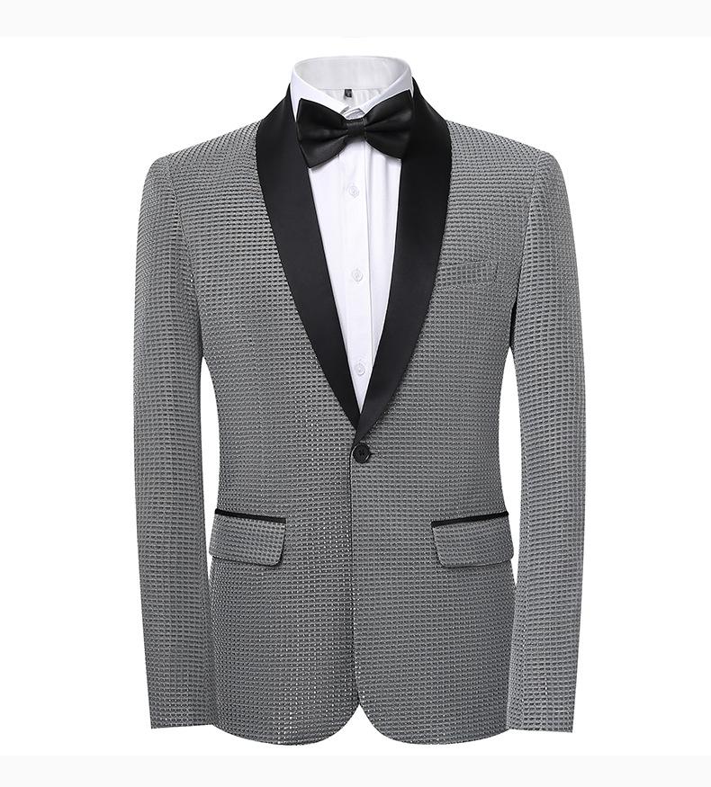 Men's Slim Fit Groom Tuxedo Suit  Korean Style Wedding Blazer & Pants Set, Business Casual Plaid Suit