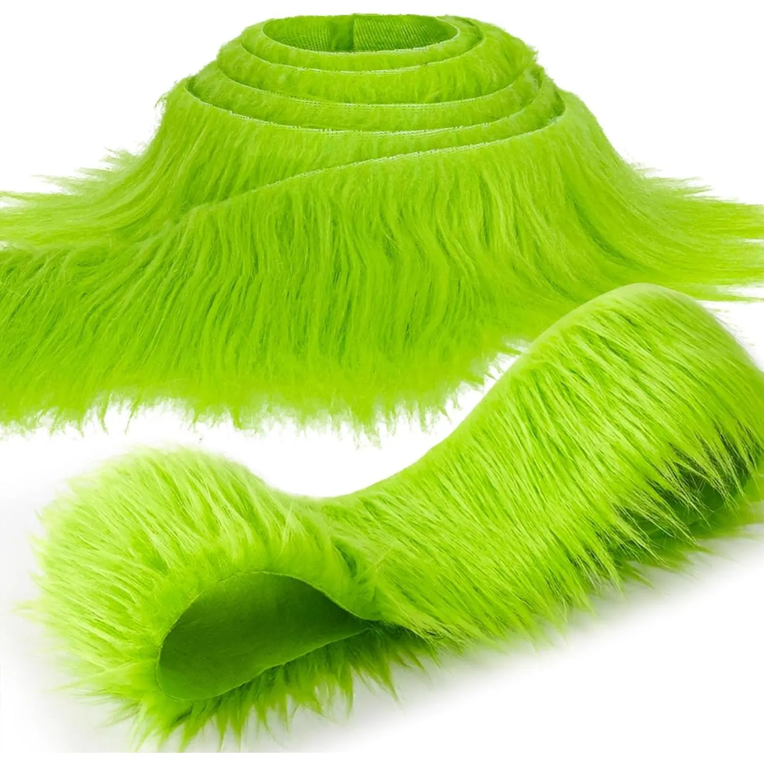 Shaggy Faux  Fabric - 2 x 60 inch Green Faux  Trim Precut Fabric Strips Soft Plush Patches for Fuzzy Craft Christmas Tree Trim  Beard  Costume (1, Green)
