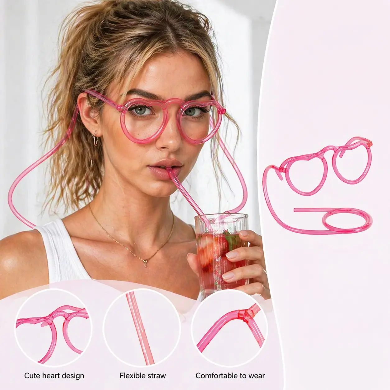 Funny Lazy Drinking Fun, Cute Crazy Eye Straw, Heart Glasses Shape Super Long Straw, Party Game Props, Bar Prank Creative Drinking Tube, 5 Straws