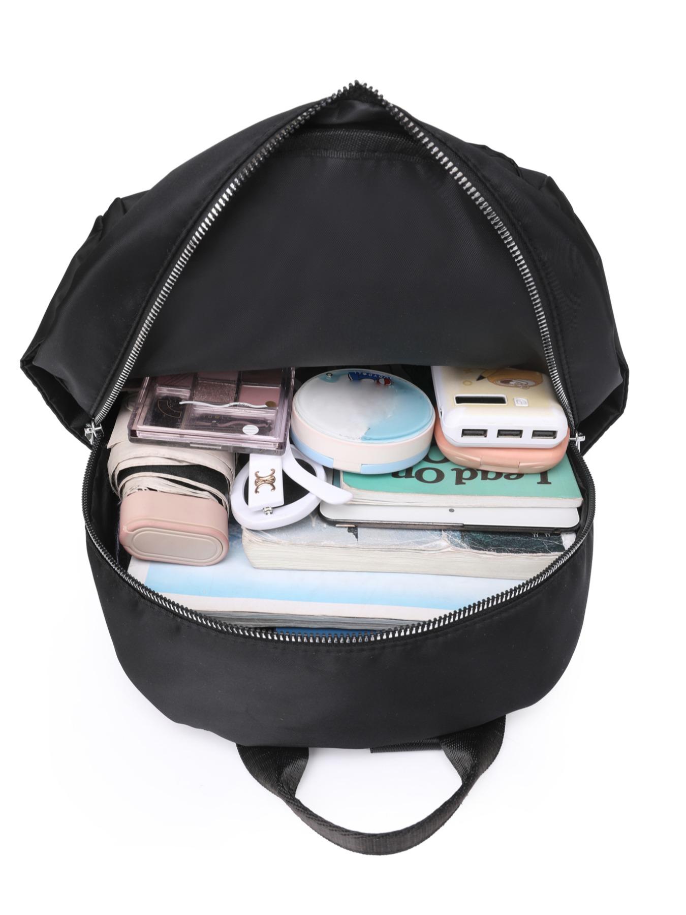 Rhombus Quilted Faux Pearl Decorated Backpack, Casual Zipper Backpack for Women, All-match Commuter Bag for Daily Used, Perfect for College Students