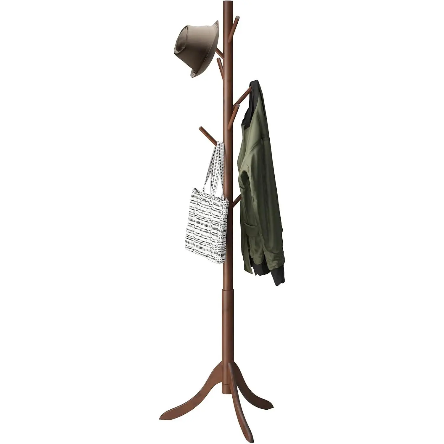 Bamboo Wood Coat Rack Stand, Freestanding Coat Tree with 8 Hooks, Hallway Entryway Hat Hanger Organizer Standing for Bedroom, Office, Clothes, Jackets, Bags, Umbrallas
