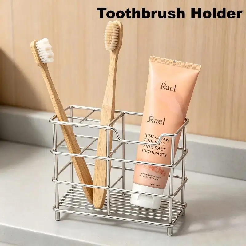 5-Slot Stainless Steel Toothbrush Holder Wall Mount Holder For Bathroom Multifunction For Electric Toothpaste Razor Self