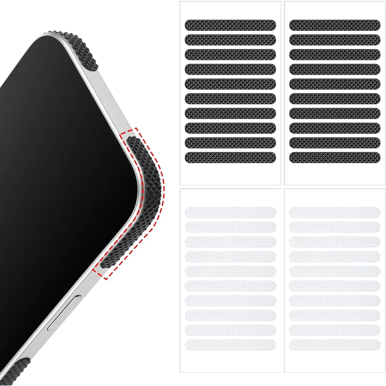 40 count Cell Phone Grip Tape Strips Non Slip Side Sticker Adhesive Grippy Bumper Frame Stickers  Pre-Cut Strips Decal for Phone Case  Gaming Cases Smartphone Tablet Frame