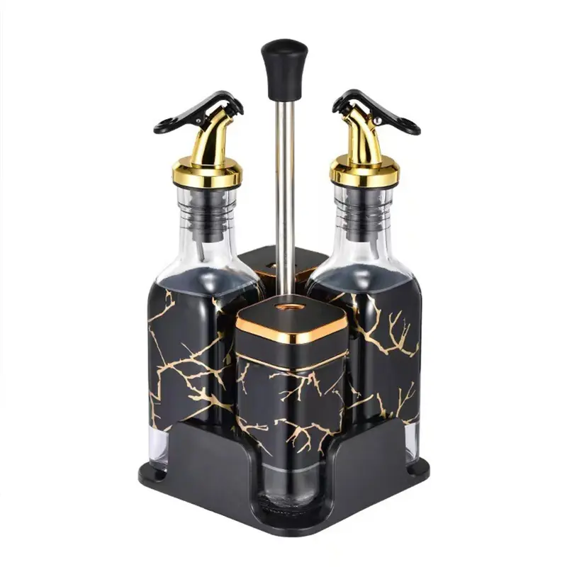 Salt & Vinegar Oil Dispenser Set, Stainless Steel Spice Container with Rotating Cap Design, Leak-Proof Oil & Vinegar Dispenser for Home Kitchen, Dining & Barbecue, Salt & Pepper Shakers, Seasoning Containers, Kitchen Gadgets