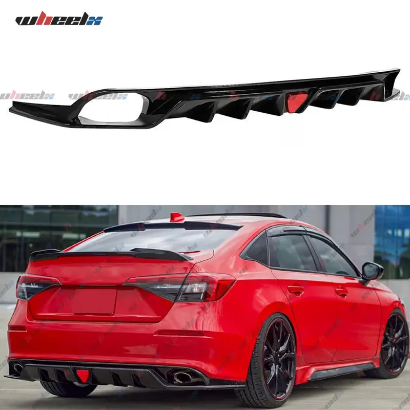 For 2022-2026 Honda Civic 4 Door Sedan Rear Bumper Diffuser MC Style FE180 Rear Lip ABS Gloss Black Sporty Aggressive Car Accessories WheelX
