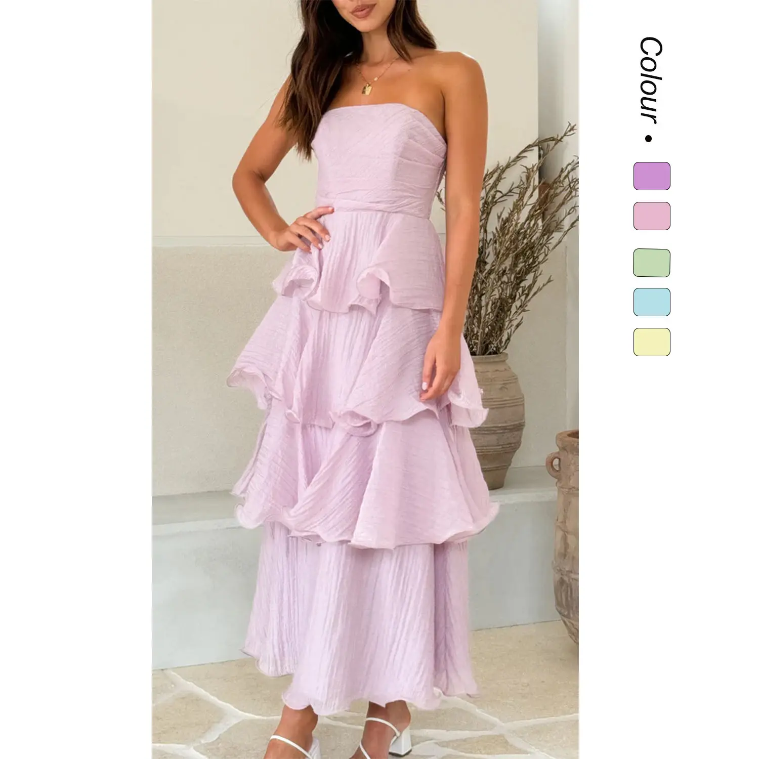 Women's 2026 Ocean-Style Feminine Summer Strapless Backless Tiered Mini Dress - Soft, Strappy, Loose, Breathable Sheer Lightweight Fabric Sexy Ruffle Formal Party Bodycon Dress, Aesthetic, Casual, Cutout, Fit, Skirt, Sky, Piece
