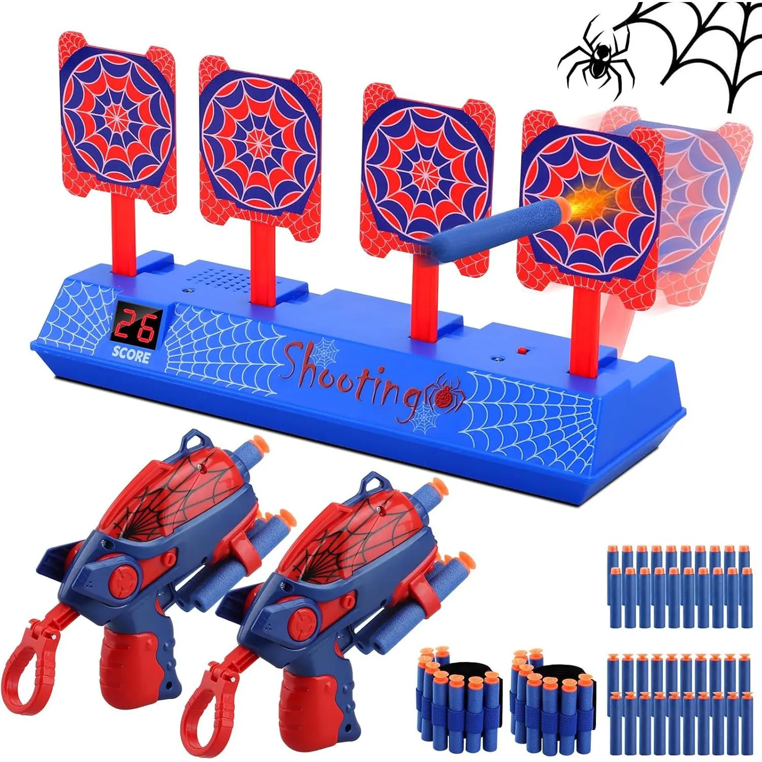 Shooting Toy for 3-12 Year Old Boys: Spider Shooting Target with 2 Foam Dart Toy Blaste, Spider Toys for Boys 4-6, Dart Guns for Kid, Target Toys Shooting Game for Kids Ages 3+