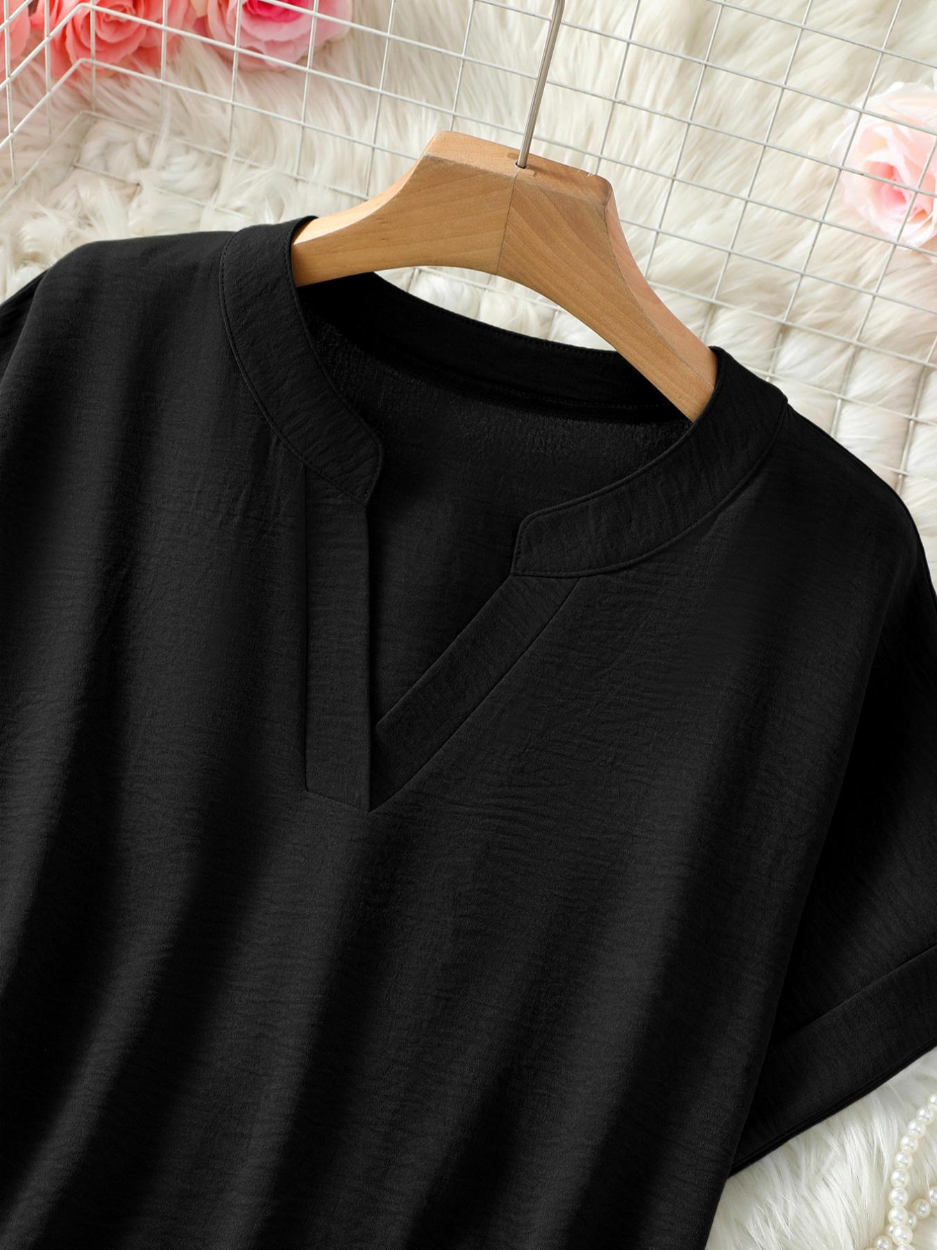 Women's Plain Short Sleeve Blouse, Casual Solid Color Top for Daily Wear, Ladies Clothes for All Seasons