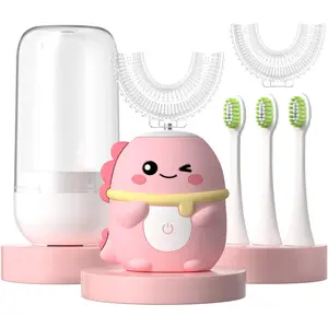 Kids Electric Toothbrush U Shaped Toddler Auto Sonic Toothbrushes with 5 Brush Head,Cartoon Dinosaur Ultrasonic Toothbrushes  Children 2-12 Years,360 °   Full Mouth Cleaning Automatic