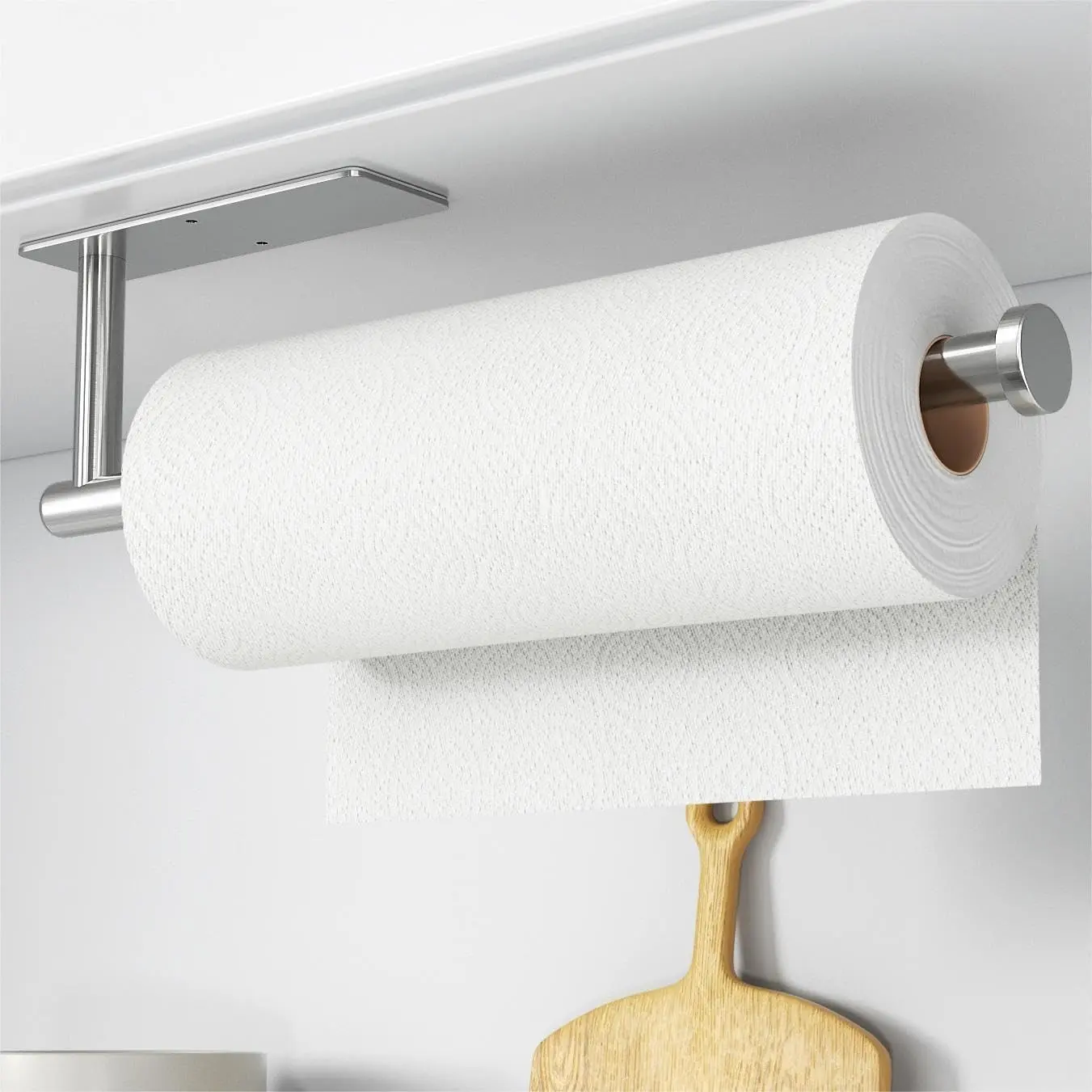 Wall Mounted Paper Towel Holder - SUS304 Brushed Nickel Stainless Steel Kitchen Roll Dispenser, Supports Self-Adhesive or Drilling Installation, Fits Under Cabinet