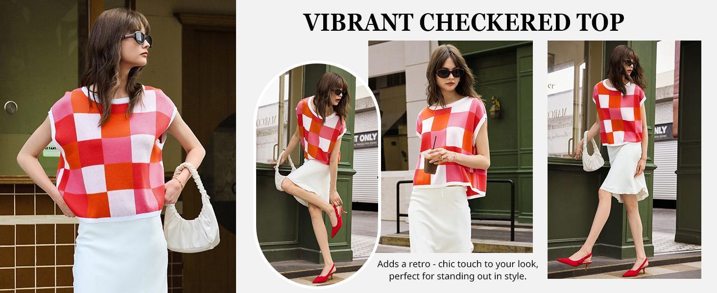 Imily Bela Womens Cap Sleeve Crop Tops Summer Color Block Going Out Crew Neck Knit Trendy Casual Sweater in Brown & Beige